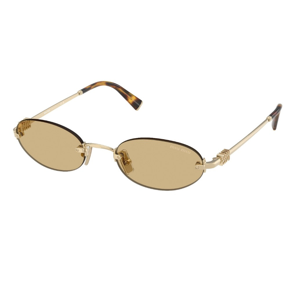 Óculos de Sol Miu Miu MU A54S ZVN10R Feminino Dourado Lentes Marrom Oval