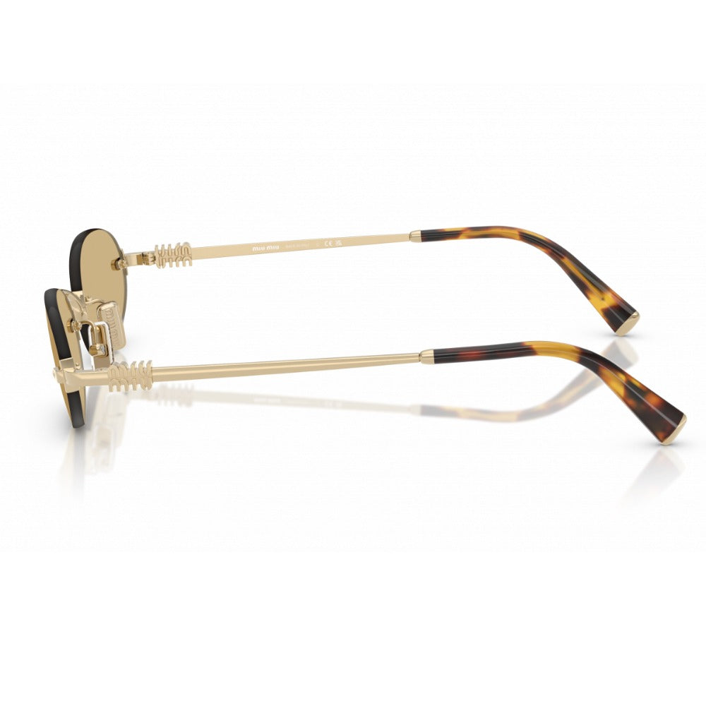 Óculos de Sol Miu Miu MU A54S ZVN10R Feminino Dourado Lentes Marrom Oval