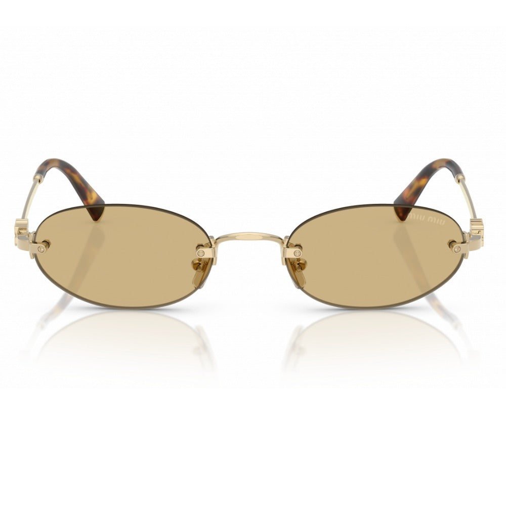 Óculos de Sol Miu Miu MU A54S ZVN10R Feminino Dourado Lentes Marrom Oval
